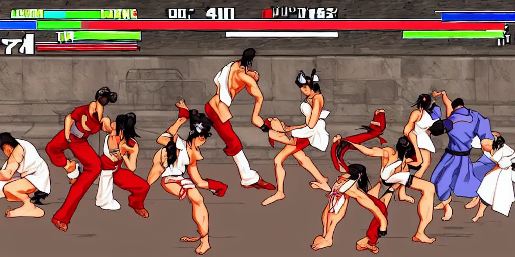 Prompt: Obama fighting against Mai Shiranui in King of the fighters 97, Gameplay, Screenshot, KOF97