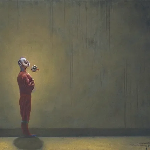 Prompt: a clown holding a baby inside an abandoned hospital, beksinski, dariusz zawadzki, geometric abstract