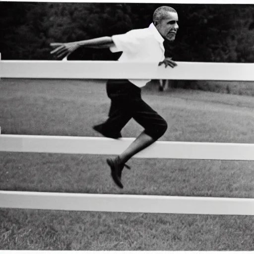 Image similar to barack obama jumping over fence. film strip. 9 frames.