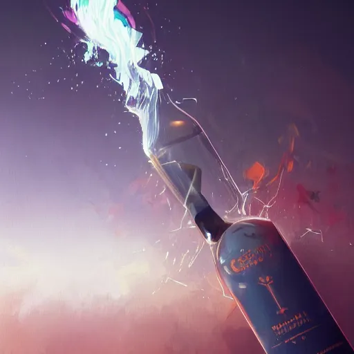 Prompt: closeup shot of a molotov cocktail in cyberspace, dreamlike digital art by greg rutkowski