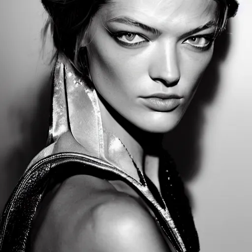 Prompt: A beautiful portrait of Martha Hunt as a model at Chanel fashion show as a model Spring/Summer 2010, highly detailed, in the style of cinematic, Milan fashion week backstage, Extreme close up, Makeup by Pat McGrath, Hair by Guido Palau