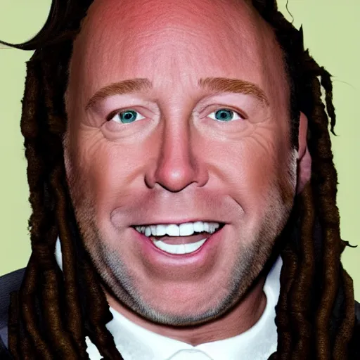 Image similar to Alex Jones appears as Lil Wayne, close up, high quality, photo