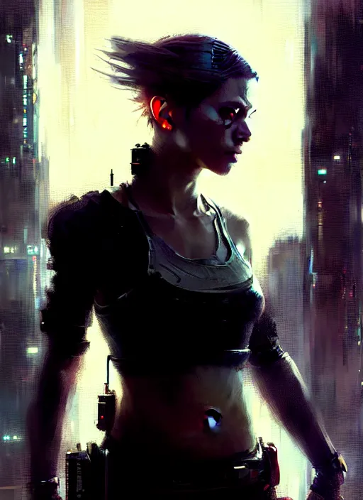 Image similar to female cyberpunk, beautiful face, rule of thirds, intricate outfit, spotlight, by greg rutkowski, by jeremy mann, digital painting