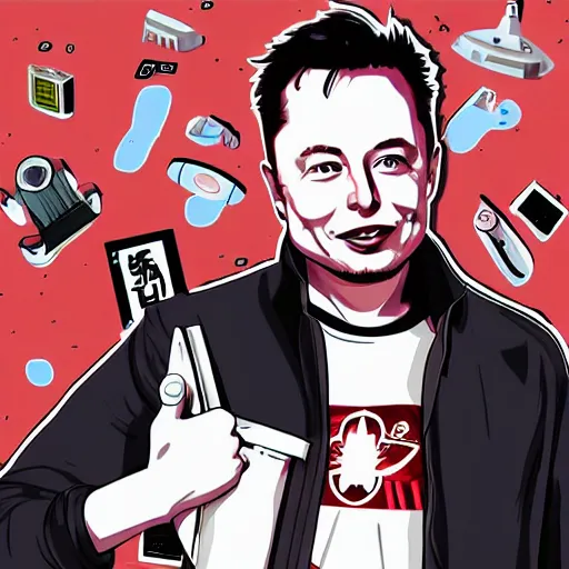 Image similar to elon musk stuck in an anime utopia, digital art