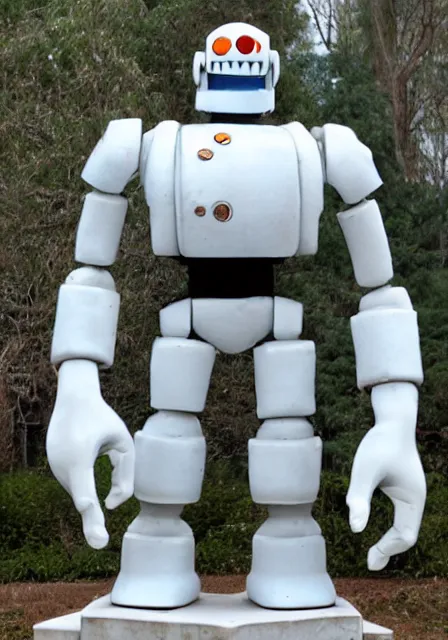 Prompt: The Iron Giant made of glazed, bright white porcelain, high quality photograph