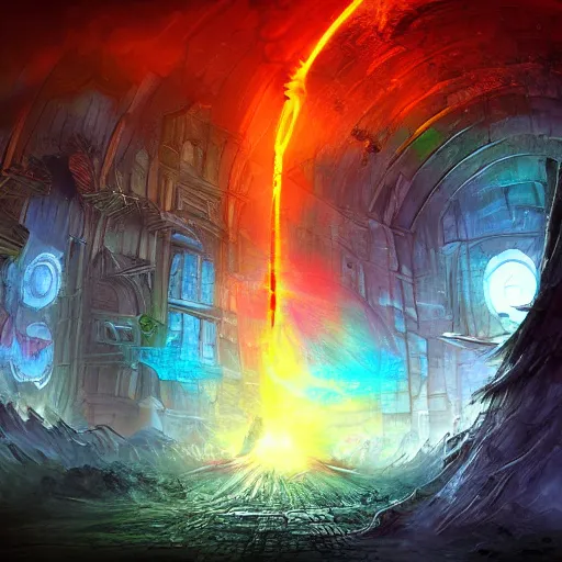 Image similar to colorful portal to another realm, apocalyptic fantasy, mmo, digital art