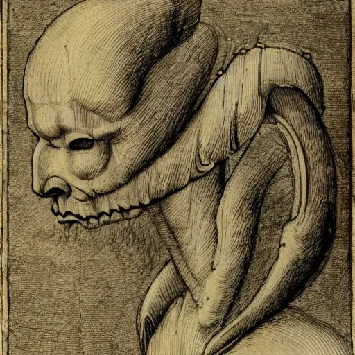 Image similar to four faced creature, drawn by da vinci