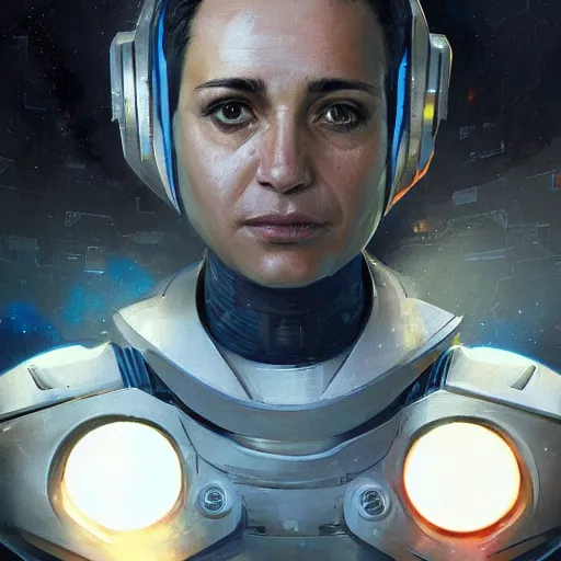 Image similar to a middle eastern starship crew member with cybernetic enhancements, close - up, sci fi character portrait by greg rutkowski, craig mullins