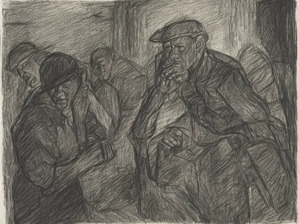 Image similar to Portrait of a factory worker at night. Drawing by Kathe Kollwitz