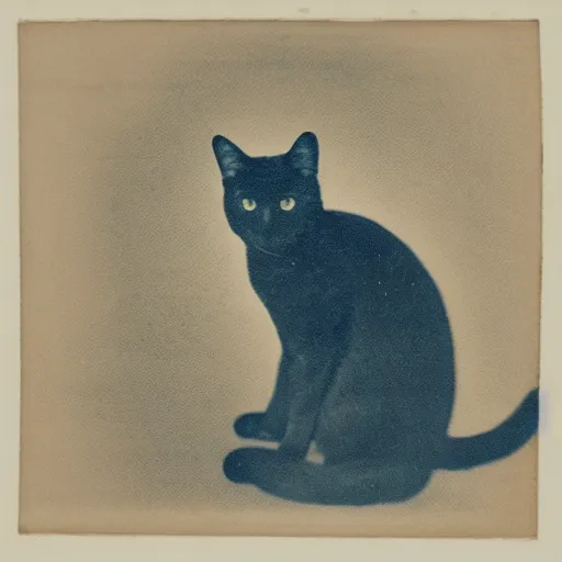 Image similar to a cat that is sitting on the ground, a silk screen by josef jackerson, featured on flickr, fluxus, cyanotype, ambrotype, calotype