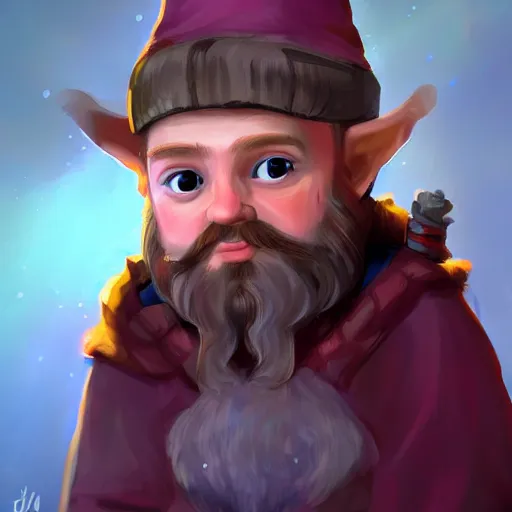 Image similar to Portrait of a young gnome wizard, D&D, trending on artstation.