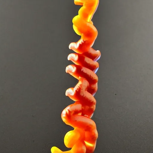 Prompt: a futuristic robotic gummi worm. dramatic product lighting. it's a gummi with extra juiciness. but it's also a worm. ick. trendy food truck. digital reality.