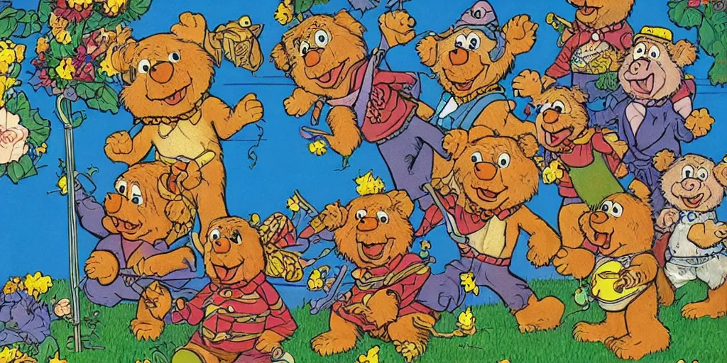 Image similar to grateful dead Berenstain bears, surrealism aesthetic, detailed facial expressions