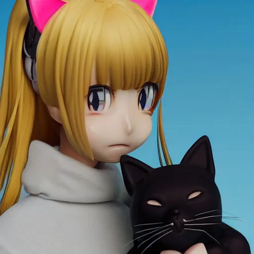 Image similar to Manga book cover portrait of an extremely cute and adorable beautiful ASMR anime girl with cat ears, 3d render diorama by Hayao Miyazaki, official Studio Ghibli still, color graflex macro photograph