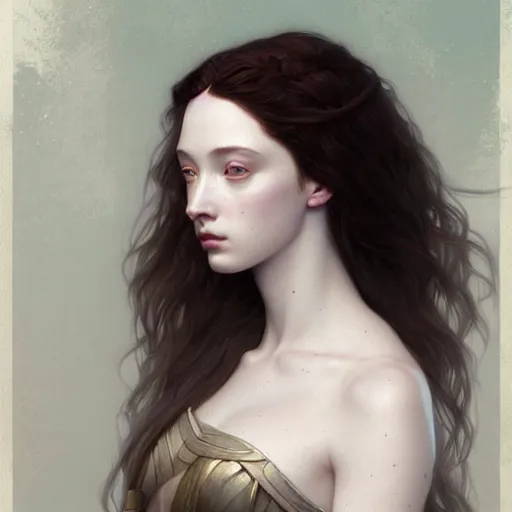 Image similar to Pre-Raphaelite Emma Dumont by Artgerm and Greg Rutkowski, intricate, elegant, highly detailed, digital painting, pale