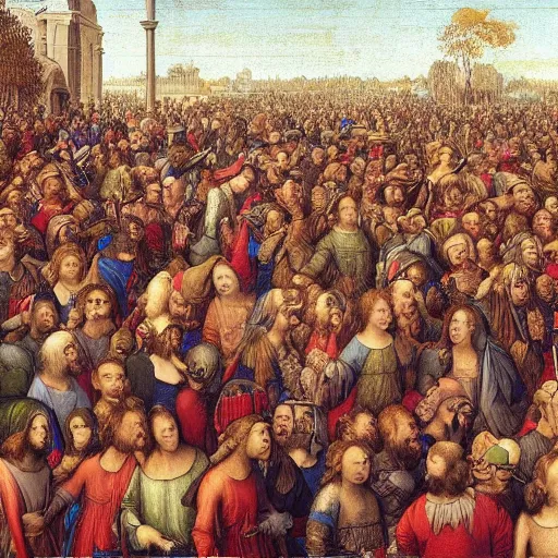 Image similar to the crowds at the black friday sales at walmart, intricate, highly detailed, sharp focus, art by leonardo da vinci