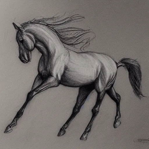 Prompt: a galloping wild horse, gestural-pencil-study by da-vinci