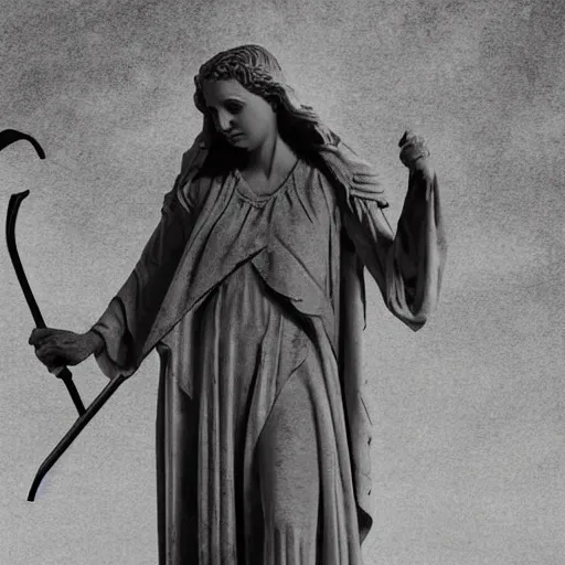 Image similar to A Weeping Angel from Doctor Who holding a giant scythe