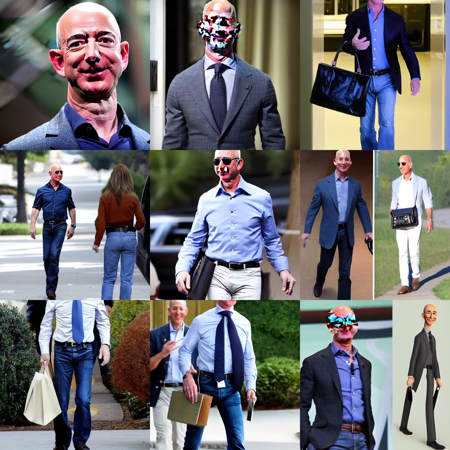 Prompt: Jeff Bezos with a really long thin neck carrying a purse