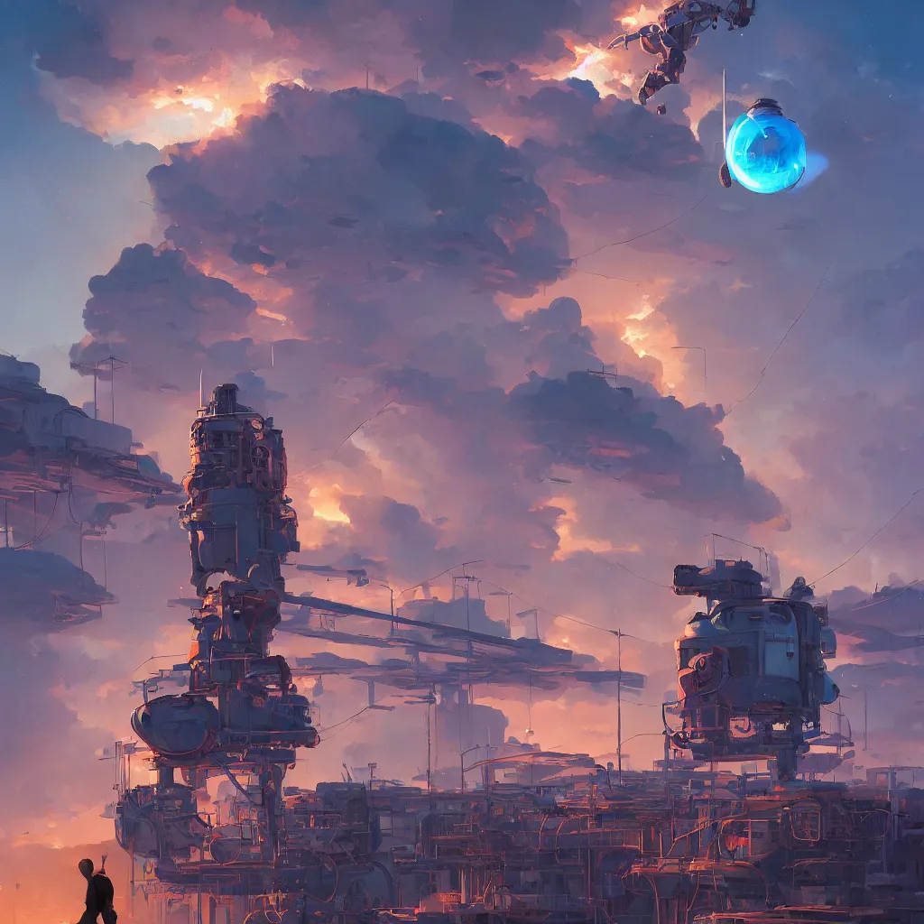 Image similar to atom, by greg rutkowski, by rhads, by jesper ejsing, so many wires, sharp focus, man standing, colony, atom, crowd, steam punk, blue space ship in sky, astronaut, earthquake