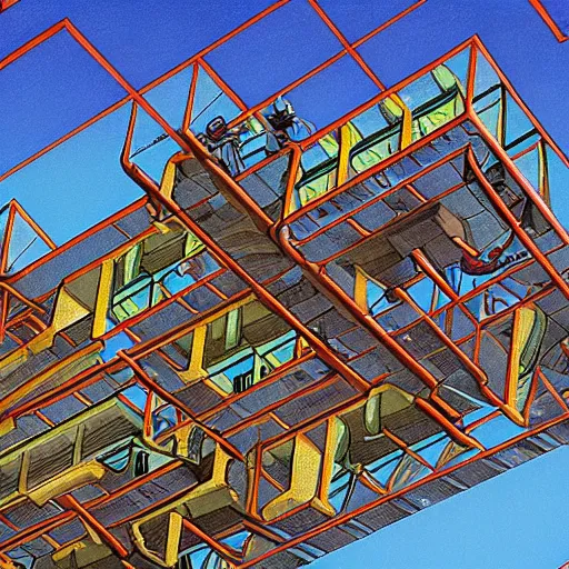 Prompt: a marvel of engineering, full color, realistic, escher, environmental, architectural, bright