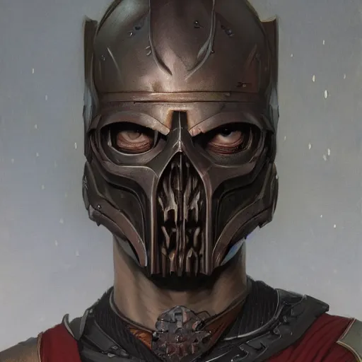 Image similar to the doomslayer as a realistic d & d fantasy cultist, closeup portrait art by donato giancola and greg rutkowski, vintage retro, realistic face, digital art, trending on artstation, skull mask, symmetry!!