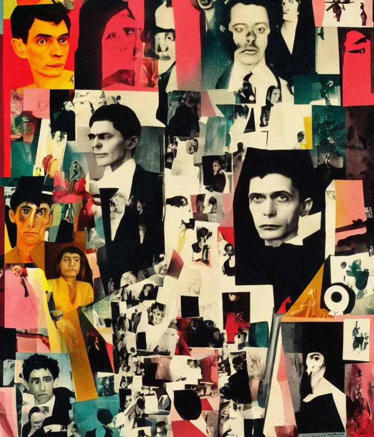 Prompt: Beautiful colorful Minimalist!!!!!! Horror Movie! Poster made for the film Franz Kafka's Birthday Party (1997) Starring Steve Buscemi, minimalist simplified photo collage by Man Ray and Diane Arbus, Vivid color trending on artstation Cinematic lighting minimalist!! collage!! 8k