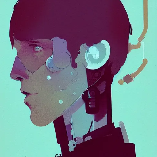 Image similar to portrait of fog bionic vogue, james jean by atey ghailan, by greg rutkowski, by simon stalenhag, by greg tocchini, by james gilleard, by joe fenton, by kaethe butcher dynamic lighting, gradient light blue, brown, blonde cream and white color scheme, grunge aesthetic