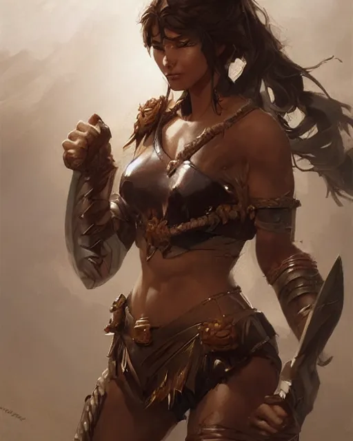 Image similar to beautiful female warrior by Stanley Artgerm Lau, WLOP, Rossdraws, frank frazetta, Andrei Riabovitchev, Marc Simonetti, tranding on artstation