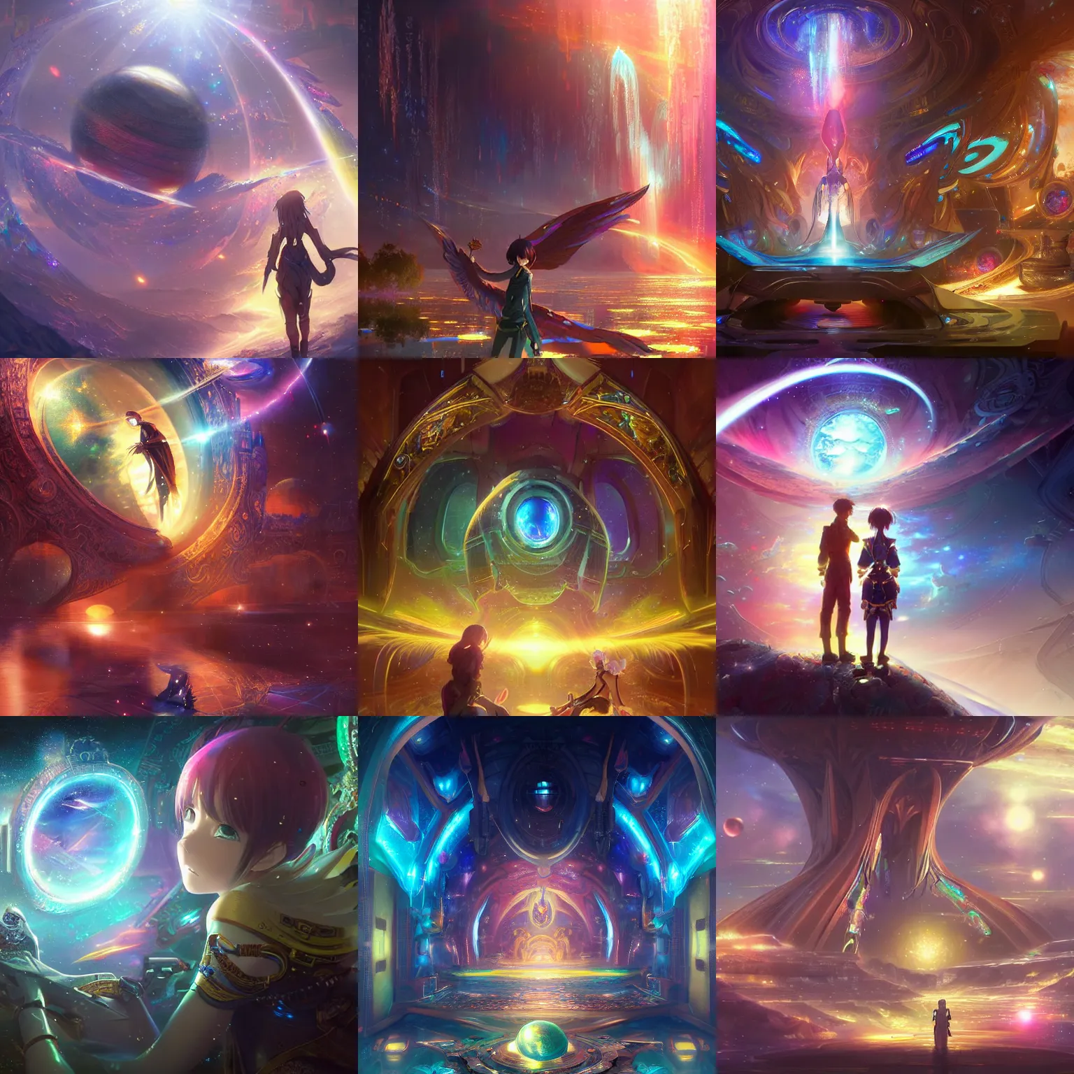 Prompt: 2. 5 d cgi anime fantasy artwork of an intricate technological artifact treasure from another galaxy with high quality glistening beautiful colors, rich moody atmosphere, reflections, specular highlights, omnipotent, realistic detailed background iridescent cosmic gems, ornate, colourful 3 d crystals and gems greg rutkowski