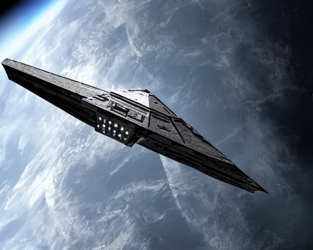 Prompt: an imperial star destroyer in earth orbit