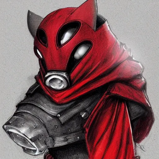 Prompt: Anthropomorphic Pig in a red hood by rossdraws,greg rutkowski,and Sarah Andersen,ambient style, very detailed,detailed armor,detailed helmet