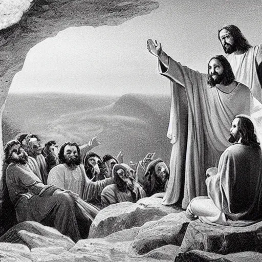 Prompt: Jesus giving the Sermon on the Mount, realistic