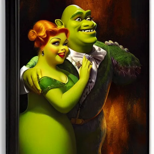 Prompt: shrek by rolf armstrong