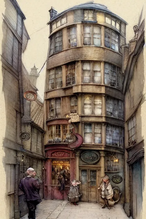 Image similar to (((((1950s Diagon Alley . muted colors.))))) by Jean-Baptiste Monge !!!!!!!!!!!!!!!!!!!!!!!!!!!