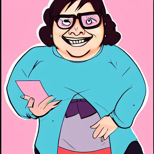 Prompt: danni devito as a cartoon character, 2 0 0 6 kids tv show, in the style of alex hirsch from gravity falls, trending on artstation