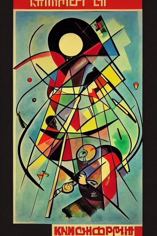 Prompt: “A metal detectorist in a Soviet propaganda poster, in the style of Kandinsky”