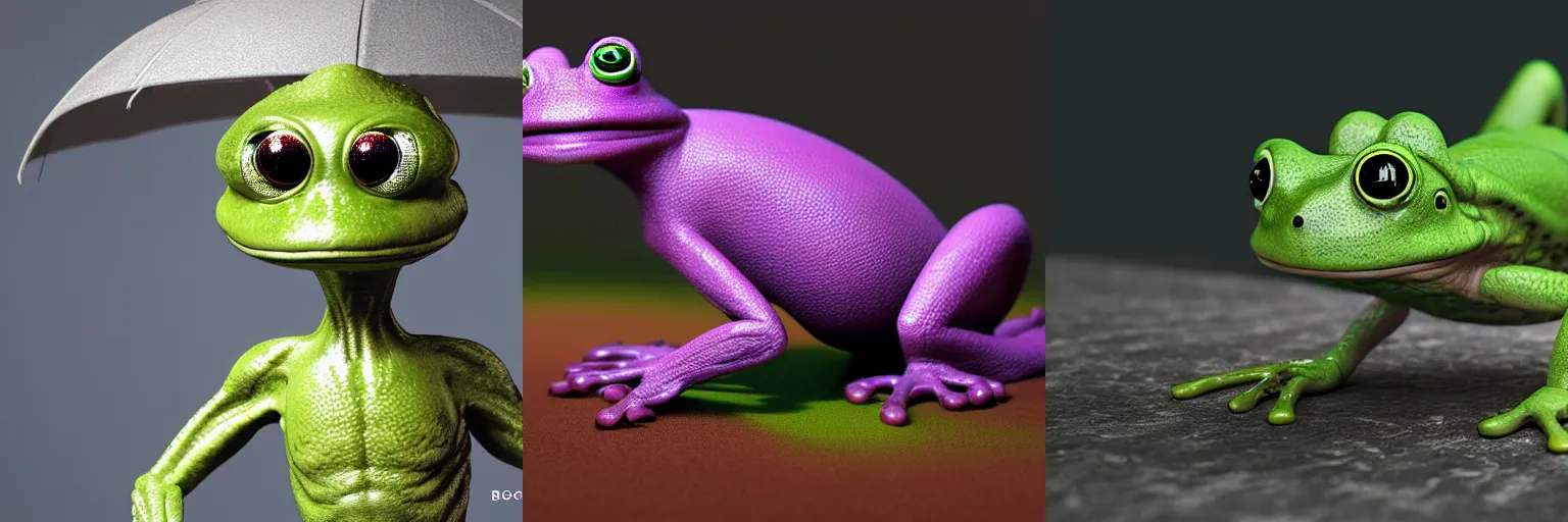 Prompt: an alien taking the appearance of a frog, octane render, hyperrealistic, 3D, bokeh