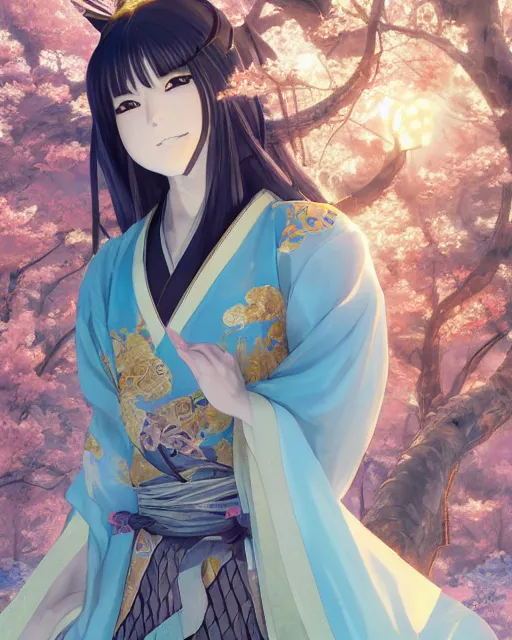 Image similar to An anime portrait of Ssunbiki as a beautiful woman wearing a kimono from Skyrim, 'Ara ara' energy, by Stanley Artgerm Lau, WLOP, Rossdraws, James Jean, Andrei Riabovitchev, Marc Simonetti, and Sakimichan, highly detailed, ultra detailed, golden hour, trending on artstation, cgstudio