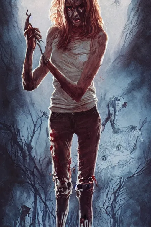 Image similar to movie poster of Daria Strokous staring in a 1980 horror movie, zombie themed, by artgerm and greg rutkowski