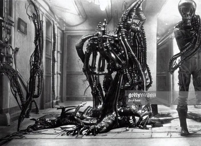 Prompt: scene from the 1916 science fiction film Aliens