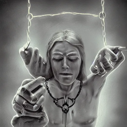 Prompt: god returned with the moth chained to his hand, there's so many things that you'll never understand, digital art