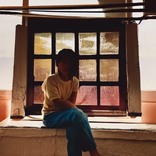 Prompt: a thin, pretty young Filipino girl sits in the window of a cute seaside Cafe with an espresso, golden morning light, cozy, incredible studio Ghibli style composition, award winning