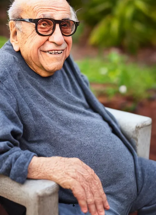 Image similar to DSLR photo portrait still of 85 year old age 85 Danny Devito at age 85!!!, 85mm f1.8