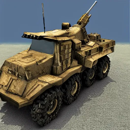 Image similar to armored! battle tractor with weapons!, realistic, detailed