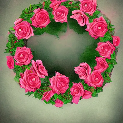 Prompt: the roses faded wreath in a dreamland, digital art, high quality, trending on artstation