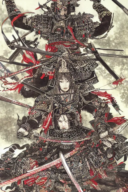 Image similar to hyper detailed illustration of samurai warfare by Yoshitaka Amano