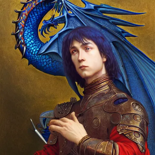 Prompt: closeup of a medieval fantasy male blue dragon with electrcity magic, fantasy, d & d, high details, art by ( ( ( kuvshinov ilya ) ) ) and wayne barlowe and gustav klimt and artgerm and wlop and william - adolphe bouguereau