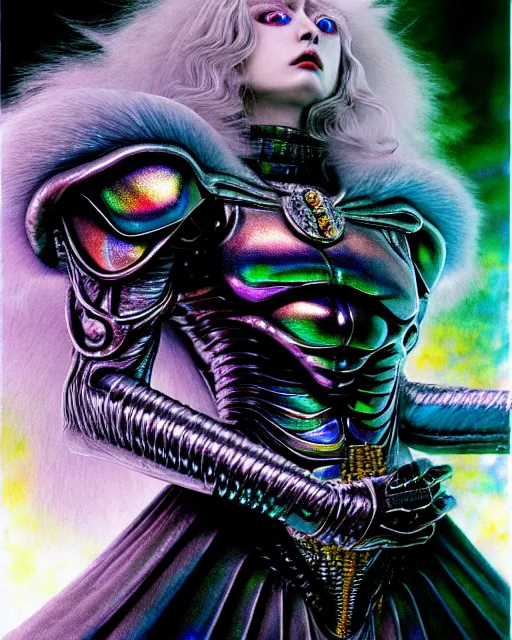 Prompt: realistic detailed image of ultra wrathful rainbow diamond iridescent mega griffith from berserk, depth perception, depth of field, action horror by ayami kojima, neo - gothic, gothic, part by adrian ghenie and gerhard richter. art by yoshitaka amano. masterpiece