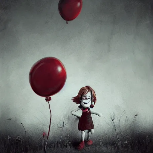 Image similar to grunge cartoon landscape sketch of bilie eilish with a wide smile and a red balloon by - michal karcz, loony toons style, pennywise style, horror theme, detailed, elegant, intricate